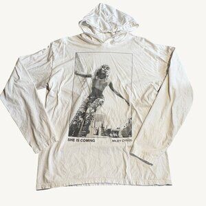 White Cotton Long Sleeve Hooded Shirt Miley Cyrus Graphic Size Large
